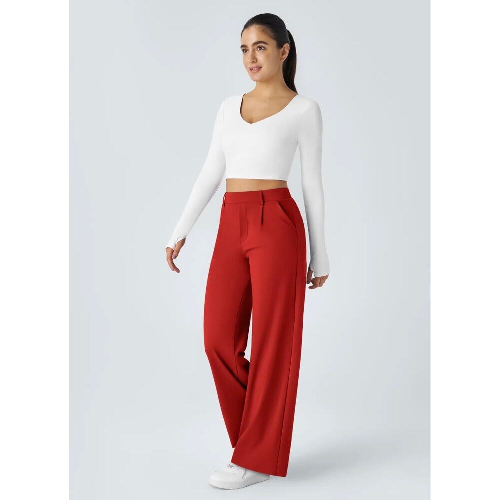 Halara Womens S Burnt Orange Wide Leg Flex Work Comfort Stretch Ankle Pants
